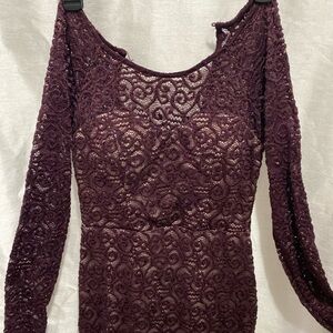 Sequin Hearts Burgundy Lace Long Sleeve Dress